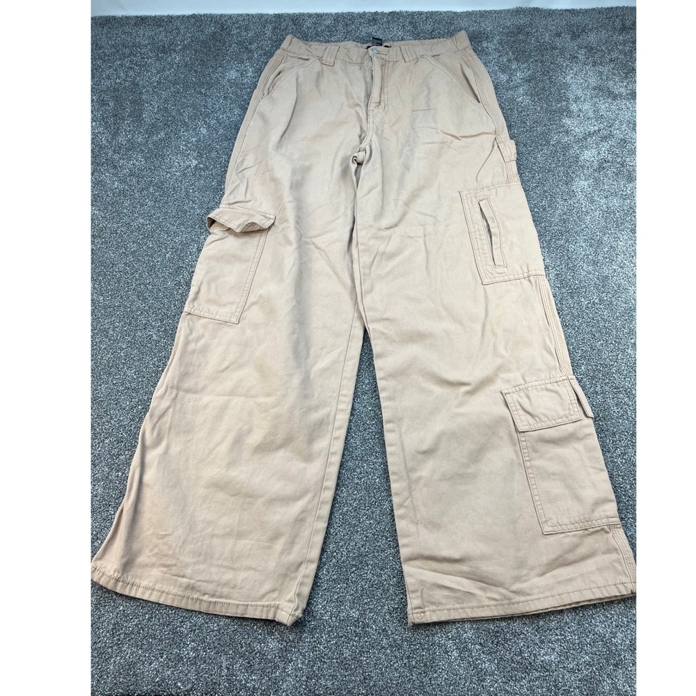 Forever 21 Women's Cargo Pants Tan Wide Leg Utility Y2K Streetwear Size M